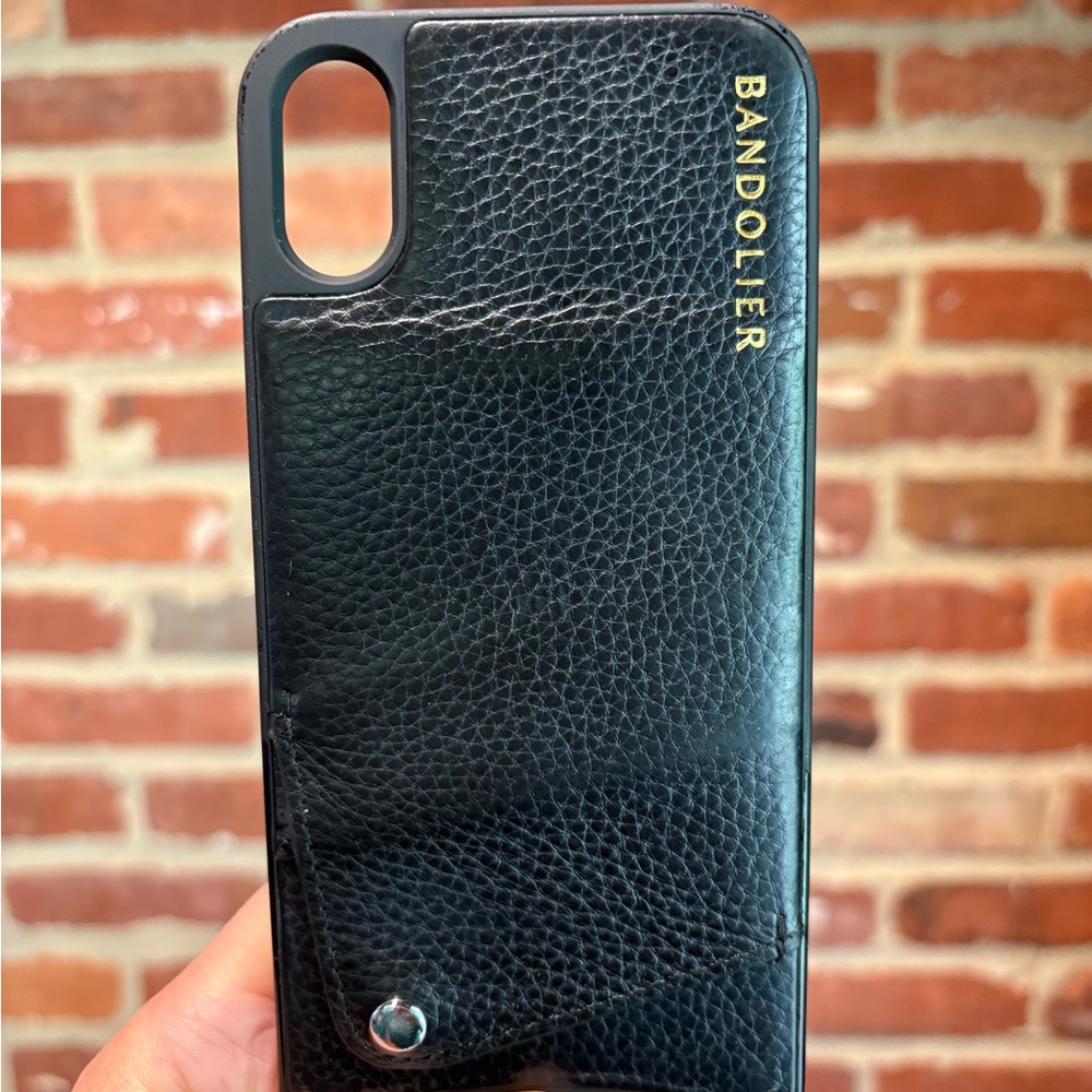 Bandolier Black Leather Phone Case with Gold Accents